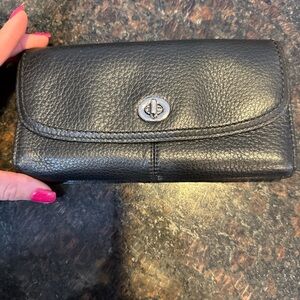 Black Leather Wallet with Silver Clasp